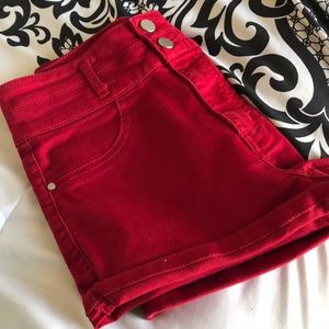 Red high waisted shorts